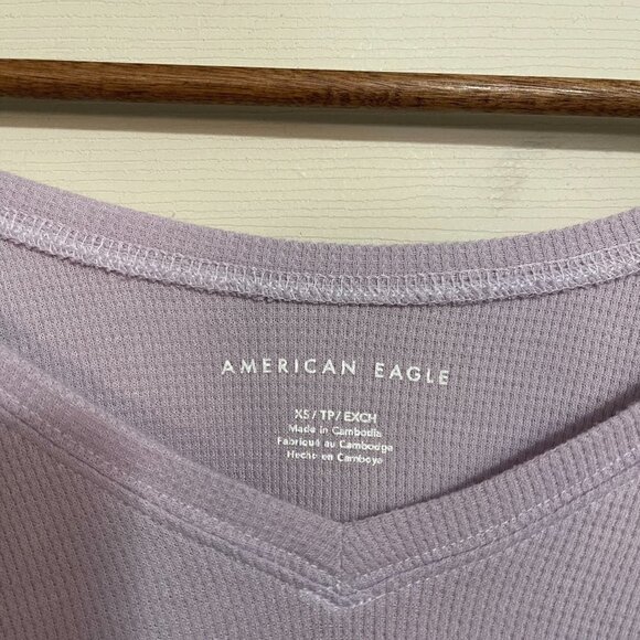 American Eagle Women's Lavender Waffle Knit Thermal Tiered Long Sleeve Top XS - Picture 2 of 5